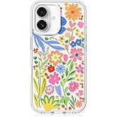 FEWGEY Clear Phone Case for iPhone 16 Compatible with Magsafe, Fall Cute Flower Floral Colorful Designer Girly Magnetic Shock Proof Heavy-Duty Protection for Men Boys Women Girls Pink