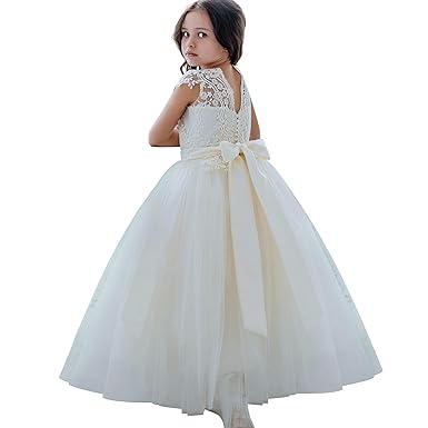 CQDY Blumenmädchenkleider Tüll Puffy Party Sleeveless Brautjungfer Spitze Abschlussball Pageant Kleider Hochzeit Geburtstag W