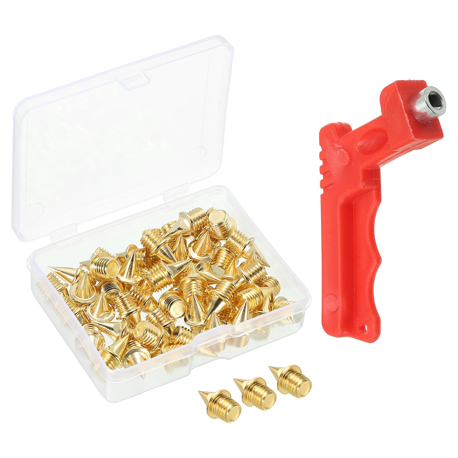 PATIKIL 1/4Inch Track Shoe Spikes, 50 Pack Steel Track and Cross Country Shoes Spikes Replacement Spikes Nails with Spike Wrench for Jumping Sprint Sports Short Running Track, Gold