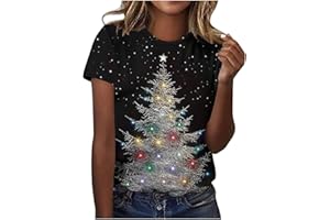 Ruziyoog T-shirt de Noël pour femme à manches courtes avec motif d'arbre de Noël décontracté et col rond