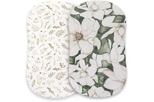 Pobibaby - 2 Pack Premium Bassinet Sheets for Standard Bassinets - Ultra-Soft Cotton Blend, Stylish Floral Pattern, Safe and Snug for Baby (Zephyr)
