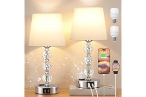 ACAXIN Bedside Lamps for Bedrooms Set of 2 - Crystal Nightstand Bedroom Lamp with Two USB Charging Port, 3 Way Dimmable Touch Small Bed Side Table Lamp, Silver Night Stand Light for Living/Guest/Dinning Room