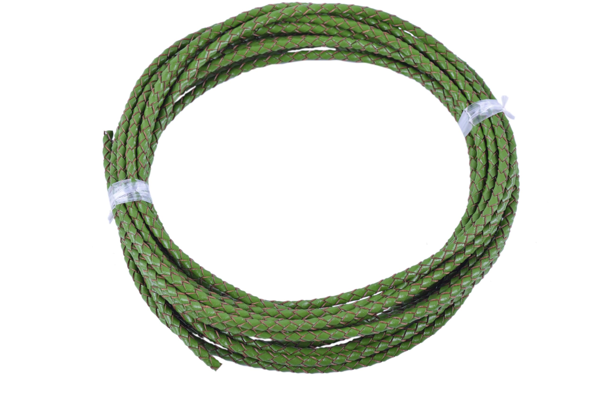 KONMAY 4.5Meters 3.0mm Round Kelly Green Geneuine Braided Leather Cord Bolo Leather Cord…