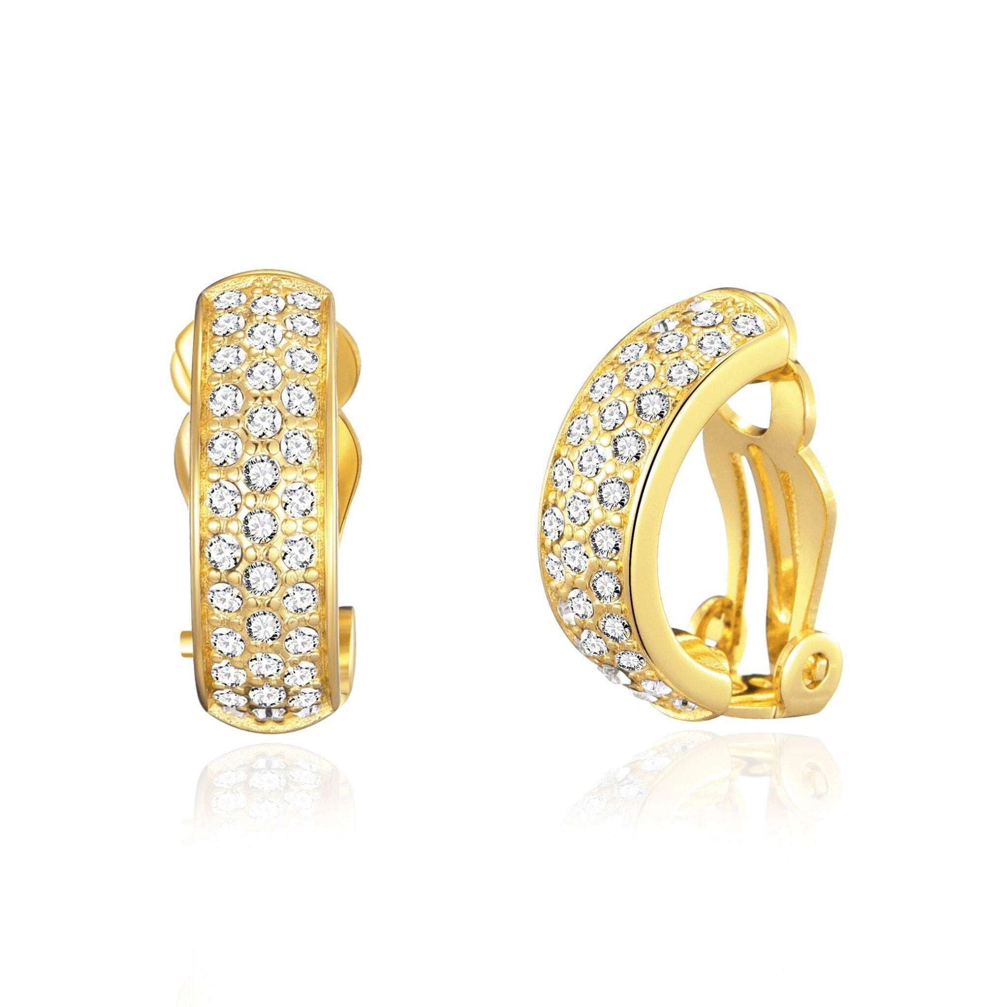 Philip Jones 18k Gold Plated Pave Clip On Earrings Created with Zircondia® Crystals