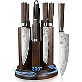 SYOKAMI Kitchen Knife Set with Magnetic Block and Sharpener 14 Piece Knife Set 360° Rotatable Holder Ultra Sharp High Carbon Stainless Steel Knives Sets with Steak Knives, Valentine’s Gift