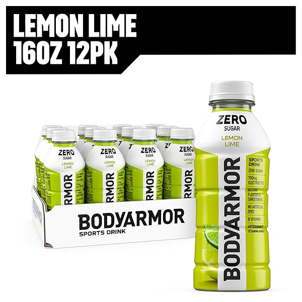 BODYARMOR ZERO SUGAR LEMON LIME ELECTROLYTE DRINK, NATURAL FLAVORS, 16 FL OZ BOTTLES (12 PACK), B VITAMINS & ANTIOXIDANTS SUGAR FREE HYDRATION