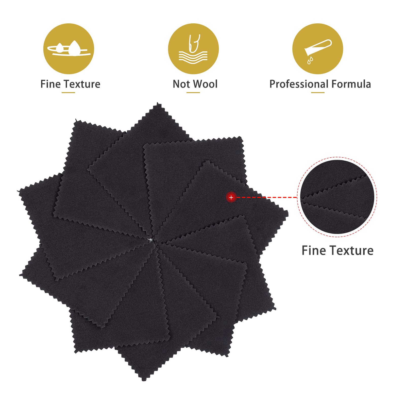 CATIFLIN 100pcs Premium Jewelry Cleaning Cloth, Silver Polishing Cloth Individually Wrapped, for Sterling Silver, Gold, Brass, Silverware, Coin, Ring, Watch and More (Black, 3.15