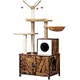 HOOBRO Cat Tree with Litter Box Enclosure for Indoor, Wooden Cat Condo with Scratching Posts, Hidden Litter Box Furniture, All-in-One Cat Toy with Cat House, Rustic Brown FG15MZ03