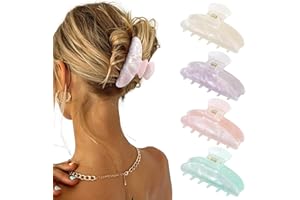 HAIMEIKANG 4Pcs Large Hair Claw Clips - Acrylic Big Hair Clips for Thick Hair Strong Hold Hair Jaw Clips Non-slip Banana Hair Barrettes Clips for Women Girls (Sparkle(white/purple/pink/green))
