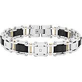 Men's 8.75" Diamond Link Bracelet – Stainless Steel with Yellow Finish, Black