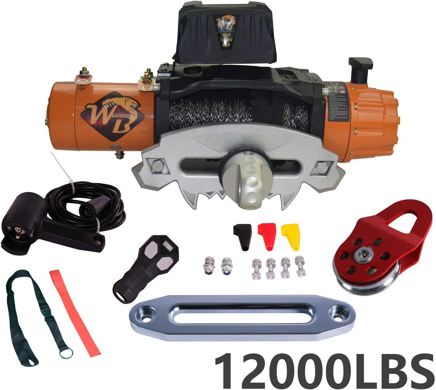 BreaAP 12000LB Nylon Rope Electric Recovery Winch Wireless Remote Compatible with Truck SUV OffRoad