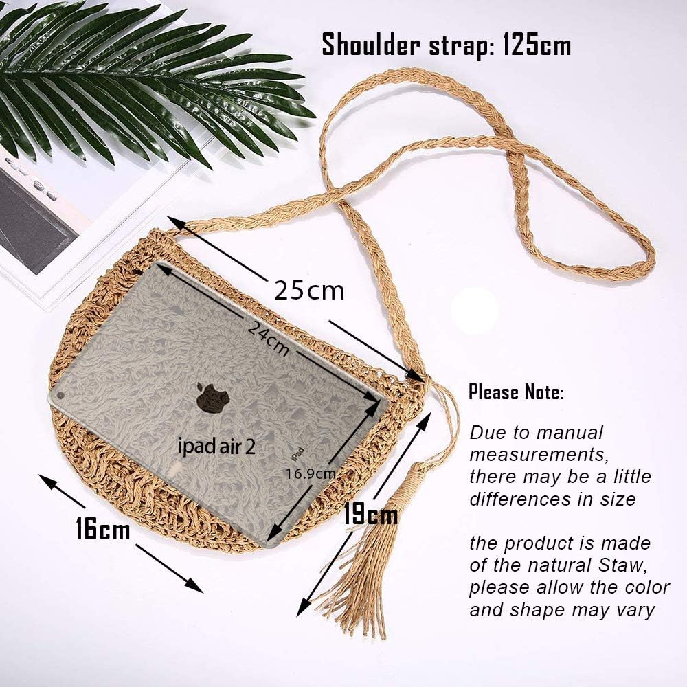 Integrity.1 Women Weave Shoulder Bag,Summer Straw Beach Bag Cross Body Bag for Women/Girl,Rattan Bag Beach Purse,Semicircle Summer Holiday Travel Tote Bags(Khaki) - Image 4