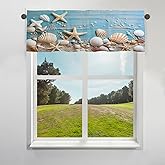 Eizlang Sea Shells Starfish Curtains Valance Curtain Rod Pocket Window Valance Short Curtain for Living Room Kitchen Bathroom Bedroom Curtains 52x18inches