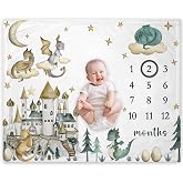 Dragon Milestone Blanket, Dragon Fairy Tale Baby Growth Chart Month Blanket | Watch Me Grow Nursery for New Moms Baby Shower(50"x40")