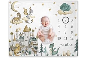 Yuzioey Dragon Milestone Blanket, Dragon Fairy Tale Baby Growth Chart Monthly Blanket, Watch Me Grow Dragon Baby Nursery for New Moms Baby Shower(50"x40")