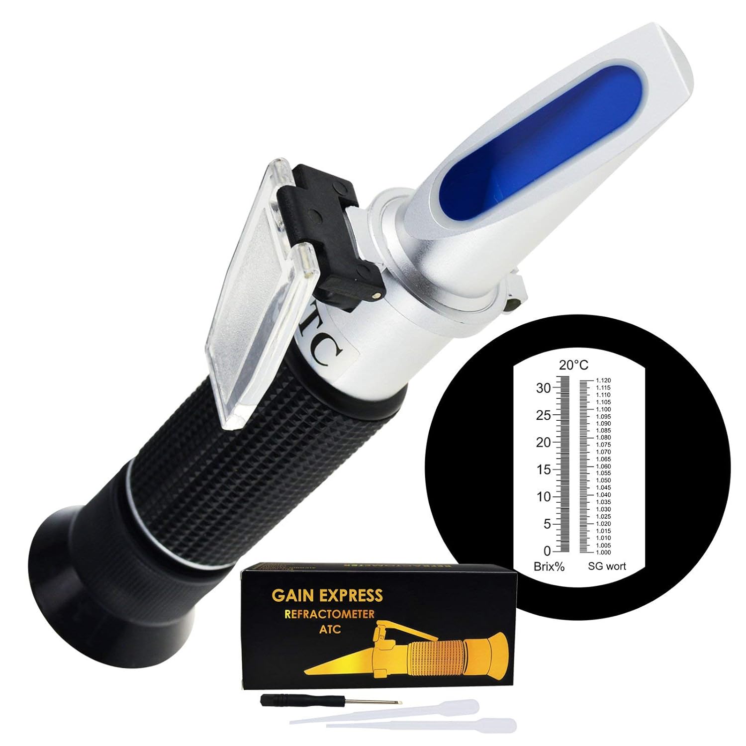 Beer Brix Refractometer with ATC Optic Dual Scale 0~32% Brix Specific Gravity Wine Wort Making Beer Brewing Fruit Juice Hops Sugar Homebrew Kit