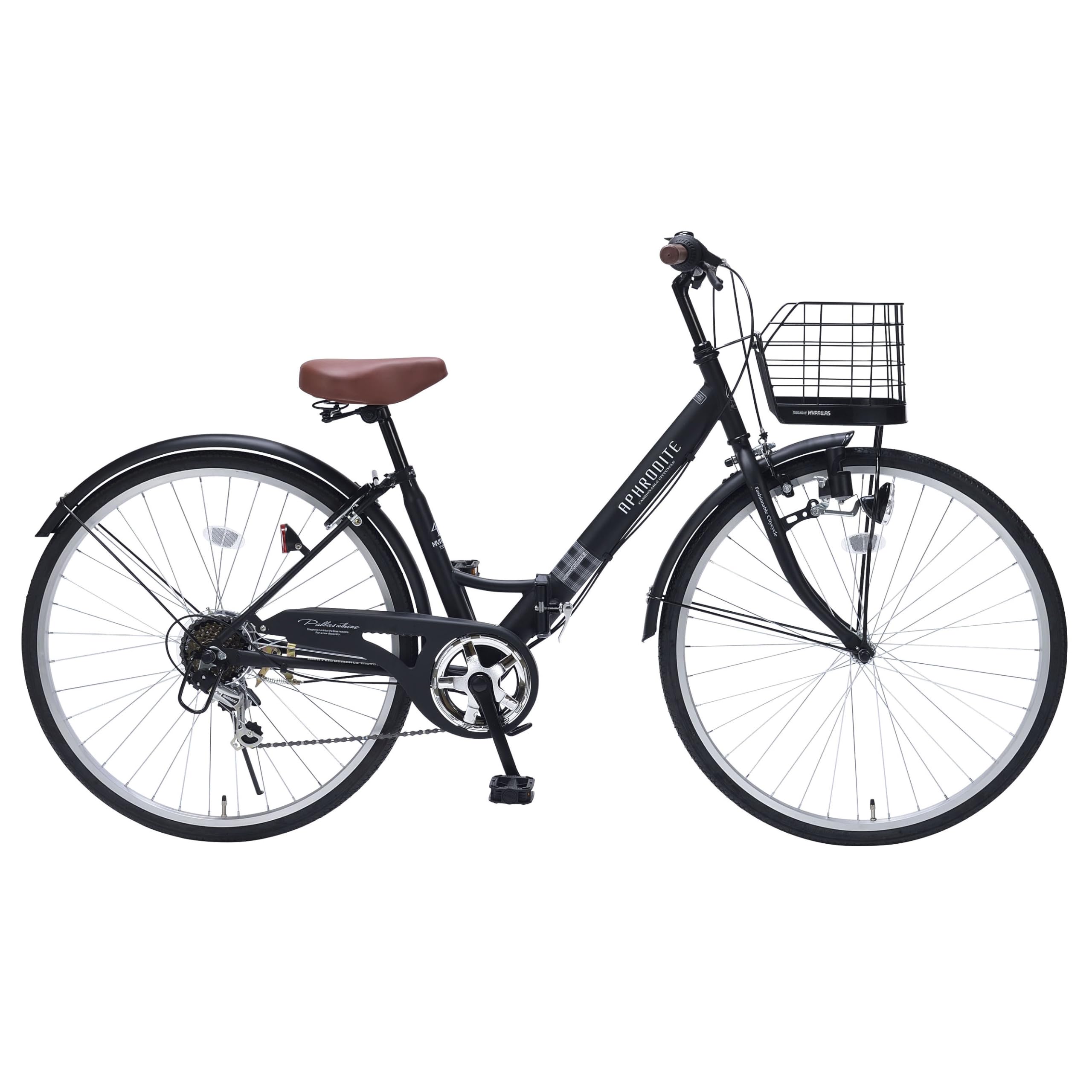 MYPALLAS (マイパラス) 折畳シティサイクル26インチ シマノ6段ギア パンクしにくい自転車 LEDダイナモライト バスケット・カギ付 カジュアルカラー MC507 VALORE マットブラック商品画像