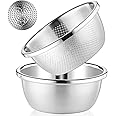 POPGRADE 304 Stainless Steel Colander with Bowl, 5-Qt Large Rice Washing Bowl Colander Food Strainers Set, Fruit Vegetable Wa