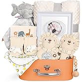 Baby Shower Gifts for Boys Girls, Baby Gifts Basket Newborn Blanket Rattle Toys Keepsake Pacifier Clip Infant Bibs Socks New Parent Decision Coin Greeting Card, Baby Gift Set Gender Reveal Essential