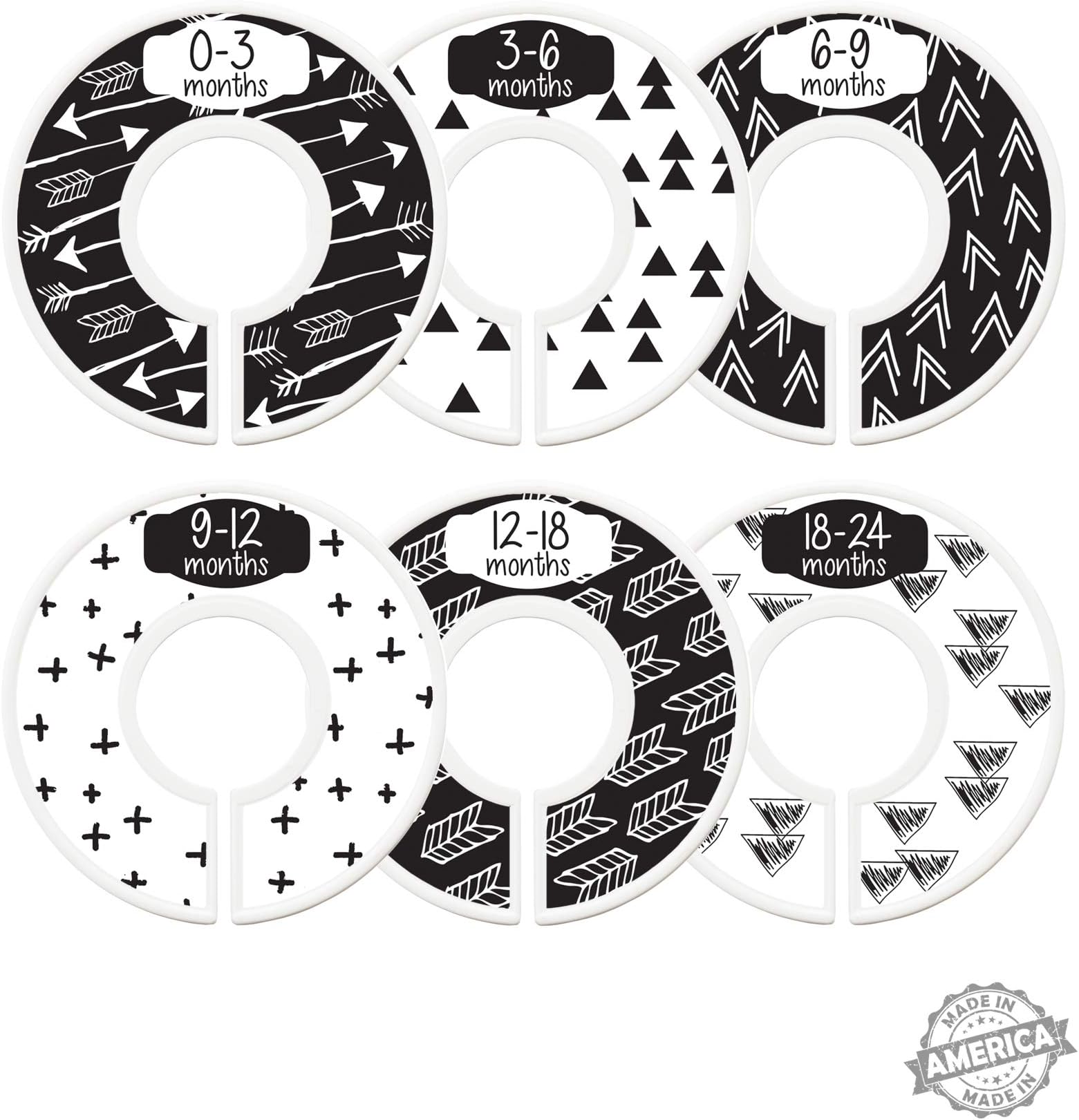Modish Labels Baby Nursery Closet Dividers, Closet Organizers, Nursery Decor, Gender Neutral, Baby Boy, Baby Girl, Tribal, Arrows, Triangles, Boho Geometric, Nordic, Black, White (Black & White)