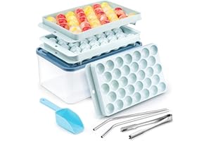 Gracenal Circle Ice Cube Tray, Round Ice Cube Trays for Freezer with Lid and Bin, Ice Tray Making 66pcs Sphere Ice Cube Mold, Ice Makers Countertop for Coffee Cocktail Whiskey, Kitchen Gadgets Gifts