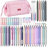 Nicpro 55PCS Aesthetic School Supplies with Cute Pencil Case, 12 Pastel Highlighters, 11 Gel Pens Color & Black Ink, 6 Mechanical Pencils for Girls Stationary College Student Essentials Preppy Stuff