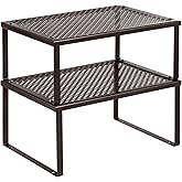 SONGMICS Spice Racks, Set of 2 Metal Cabinet Shelf Organizers, Countertop Organizers, Shelf Risers, Stackable, Expandable, Brown UKCS01BR
