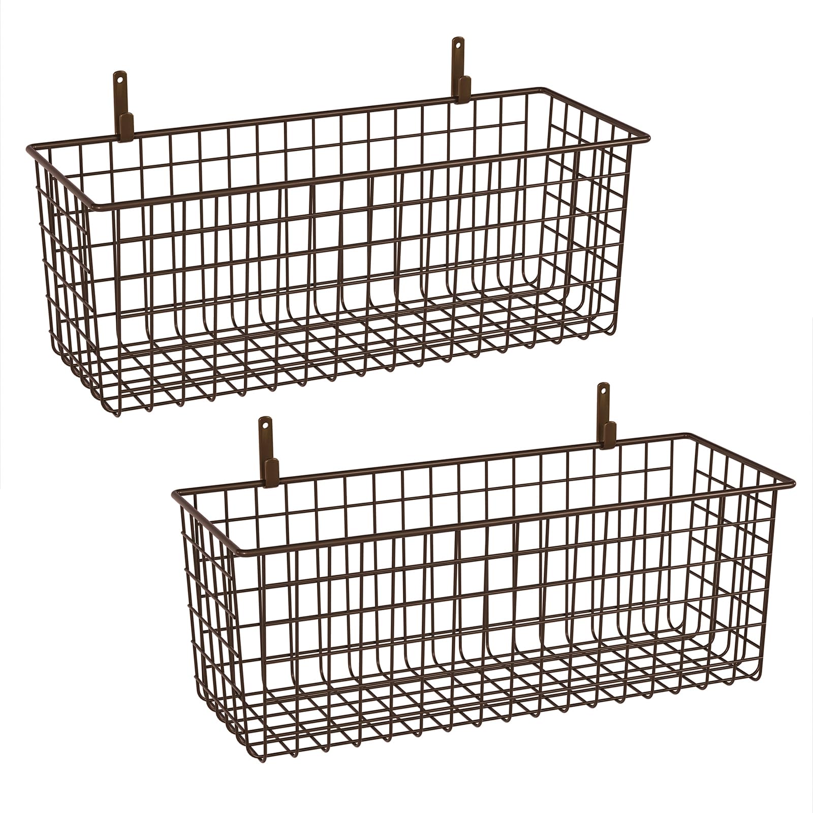 Photo 1 of 2 Sets Extra Large Hanging Wall Basket, Brown Metal Wire Baskets with Steel Hooks for Organizing, WallmountedFruit Vegetable Toy Snack Storage, Home Kitchen Bathroom Laundry Pantry Organizer