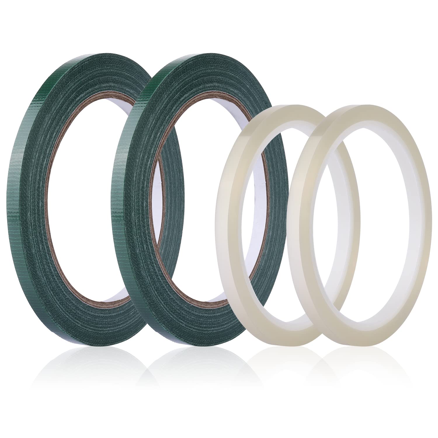 SAVITA 4 Rolls Floral Tape, 1/4inch x 21.9yd, 1/4inch x 36.1yd Waterproof Floral Arrangement Tape Decorative Flower Tape Florist Tape for Bouquets Stem Vases Artificial Flowers Wreath (Clear; Green)