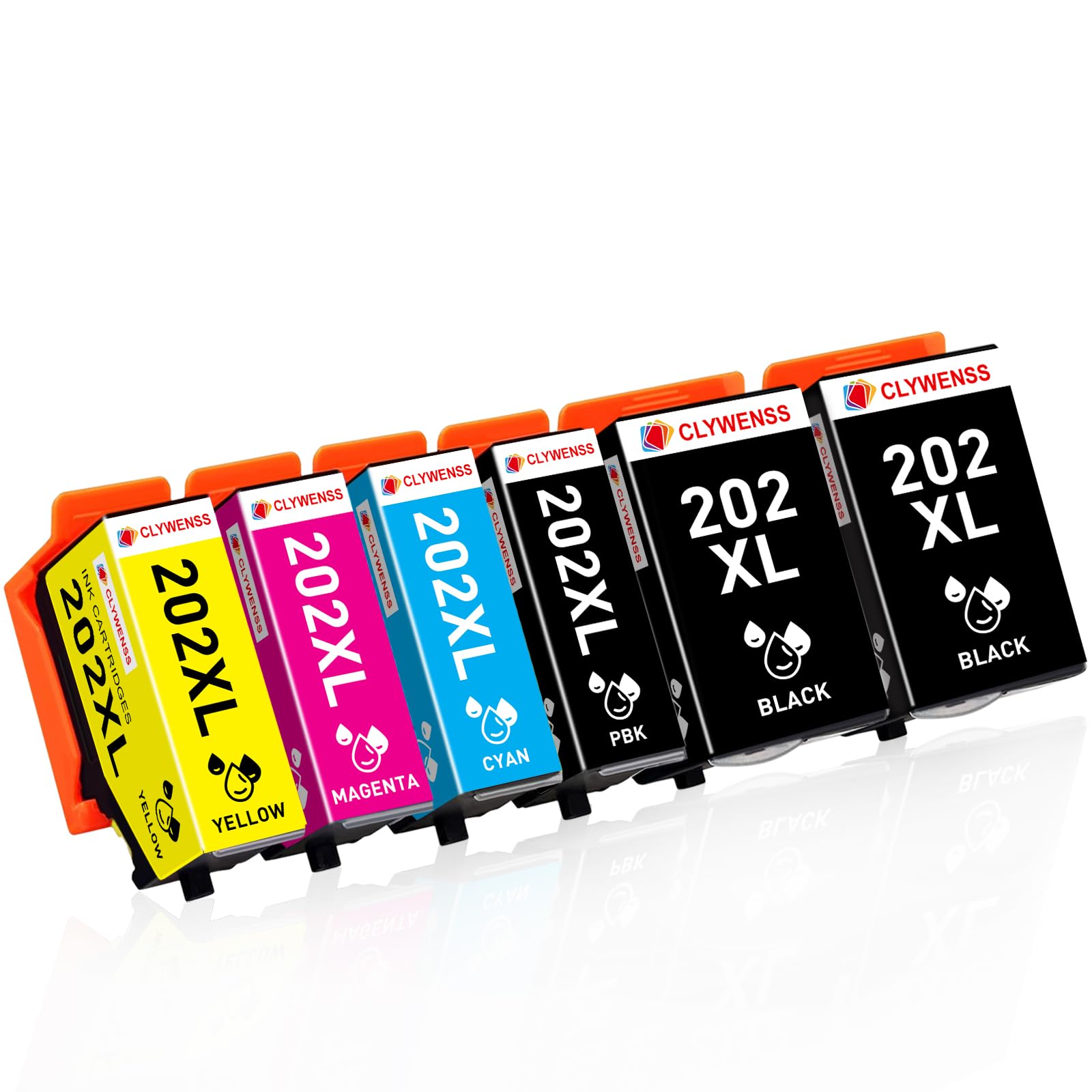 Clywenss 202XL Ink Cartridges Compatible with Epson 202 XL 202XL Multipack for Expression Premium XP6100 XP6105 XP-6100 XP-6105 XP-6000 XP-6005 XP6000 XP6005 Printer Ink, 6-Pack (2BK, PBK, C, M, Y)