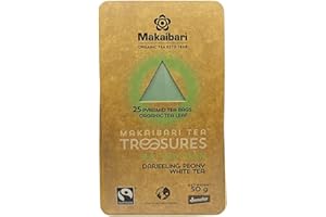 Makaibari Bai Mu Dan White Peony Tea 25 Tea Bags (50g) Pack | Pure USDA Organic Darjeeling White Tea from Himalayas, Delightfully Rich Flavor & Aroma, Lower Caffeine Alternative to Coffee| 25 Cups