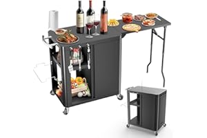 BBQMALL Outdoor Grill Table Cart 57"x24"x35", Outdoor Kitchen Island with Storage & Large Tabletop for Blackstone Griddle, Ooni Pizza Oven, Ninja Woodfire Grill, BBQ Station, Dining Cart, Rolling BBQ Table