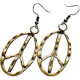 Peace sign earrings peace symbol charm earrings silver or bronze hippie necklace