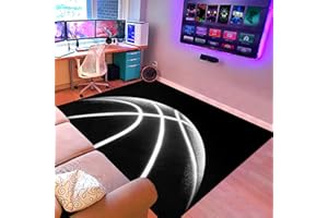 JIOSPET Basketball Rug for Boys Bedroom - Black Basketball Area Rug Basketball Decor Floor Kids Room Carpet Fun Sport Basketball Rug Printed White Ball Playroom Mat,2'6''×4'