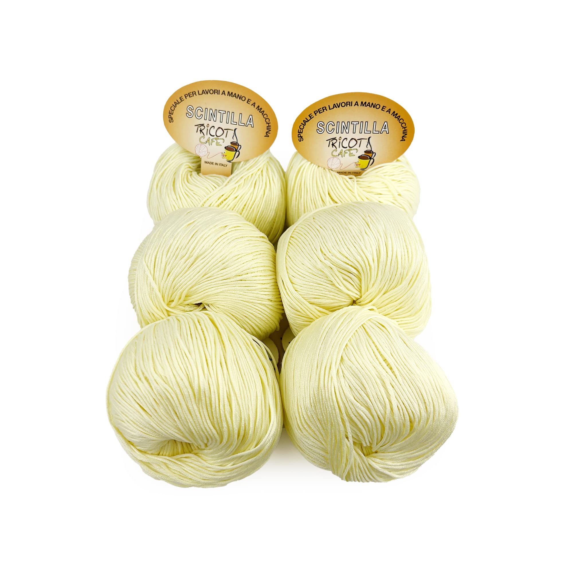 Tricot Café - Scintilla - Cotton Yarn Balls for Needle/un Crochet Hooks: 3.50-4.50 supermercerised gassed Extra-Bright Yellow Baby 9 6pcs