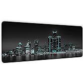 Detroit Mouse Pads, Michigan Skyline Desk Mat, Waterproof Mousepad with Stitched Edges, Non-Slip Base, Black and White City Keyboard Pad for Office & Home, 31.5 x 11.8 Inch, 3mm Thick