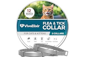 VIVAELIXIR Flea and Tick Collar for Cats – 12-Month Protection – Adjustable & Waterproof – Safe, Long-Lasting Repellent for Fleas, Ticks, Lice & Mosquitoes – Fits Small, Medium & Large Cats 2pack