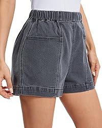 Fuinloth Women's Denim Shorts, Elastic Wasit Mid