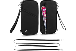 ROLAPA Passport Wallet, RFID Passport Holder with Vaccine Card Slot, for Family and Women & Men, Travel Document Organizer with Removable Wristlet Crossbody Strap (Black)