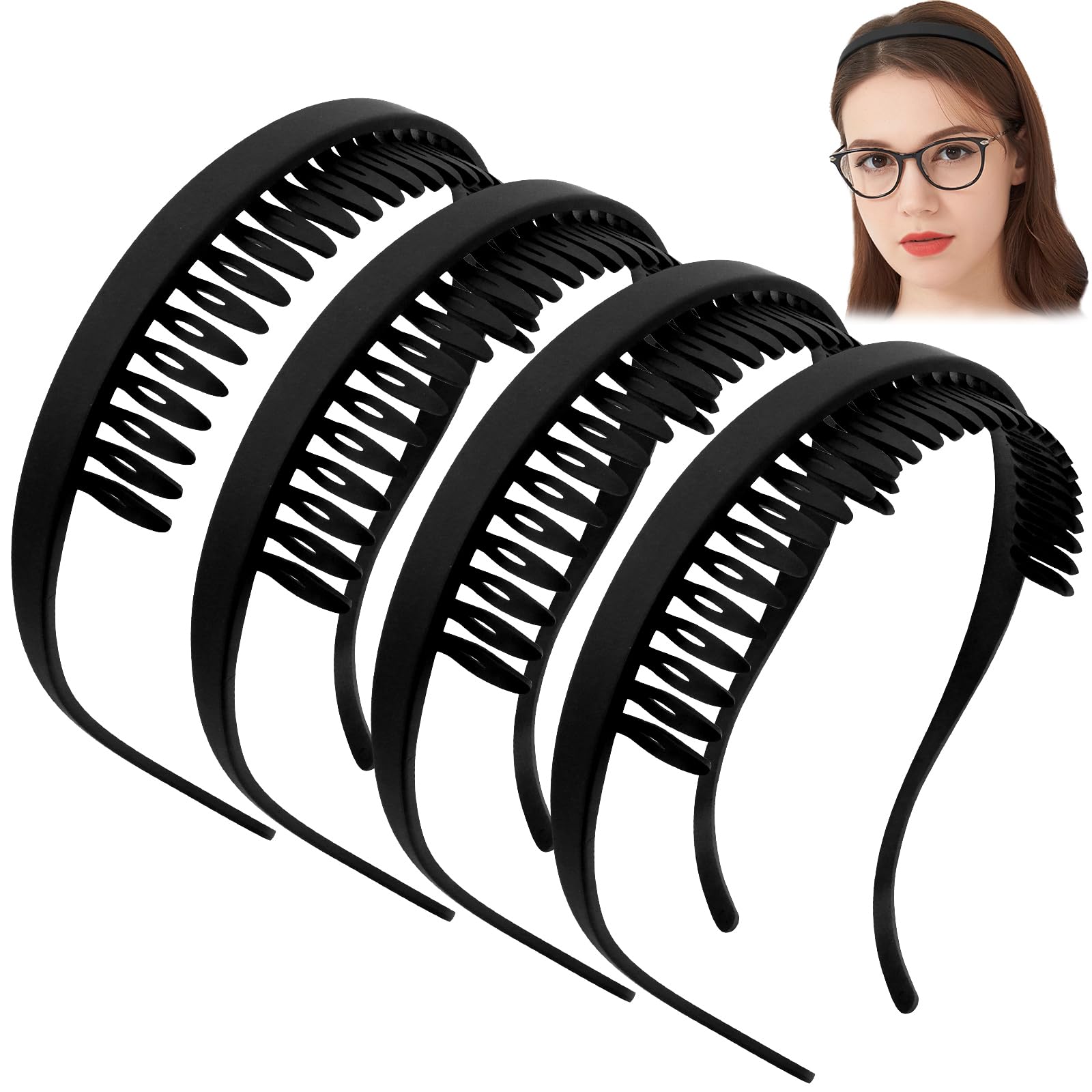 Photo 1 of Tobatoba Black Headbands for Women Non Slip No Pressure No Headache Comfortable Headband for Glasses Wearers Women Square Sunglasses Plastic Hairband with Teeth Head Bands for Women's Hair Accessories