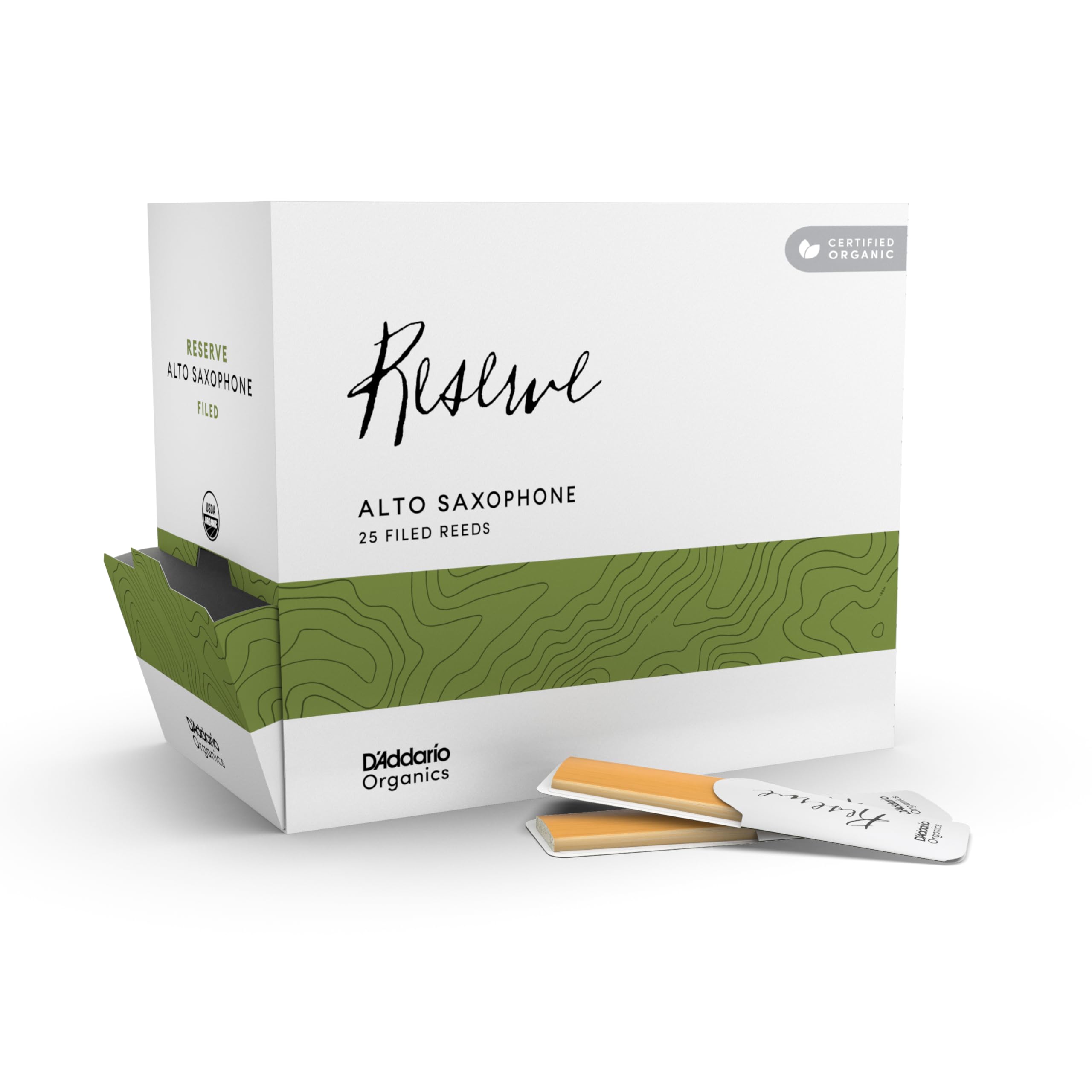 D'Addario Organic Reserve Alto Saxophone Reeds - Sax Reeds - Individually Sealed - 2.5 Strength, 25 Pack