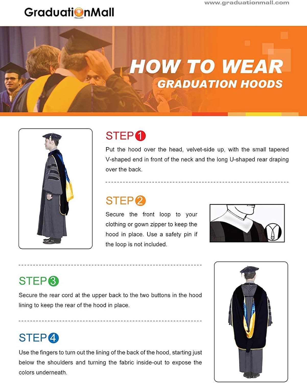 GraduationMall Graduation Hood for Master Degree Deluxe Academic Hood - Gold/White/Royal: Clothing