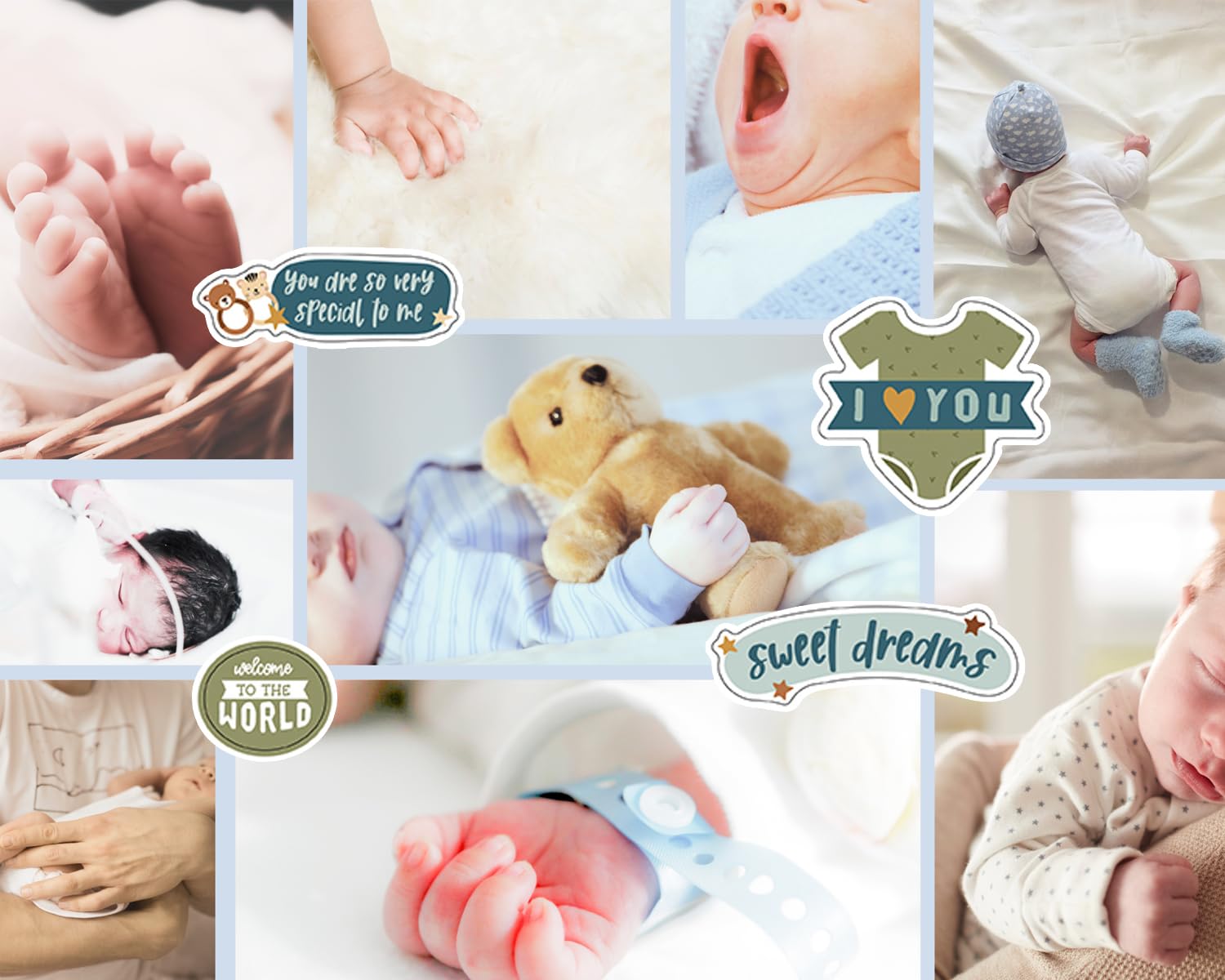 Baby Scrapbook Supplies - Baby Accent for Scrapbooking, Photo Album, DIY Crafts - Scrapbook Chipboard Baby Boy Inspired Embellishments with Cute Phrases, Toys, Blue Aesthetic Design - 2 Items