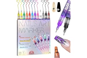 MKNZOME 12 Color Nail Art Pens, 0.5 MM Nail Polish Pens Set Drawing Painting Point Liner Acrylic Painted Pen Kit, Waterproof and Quick-drying Nail for DIY Nails Art Design Manicure Tools