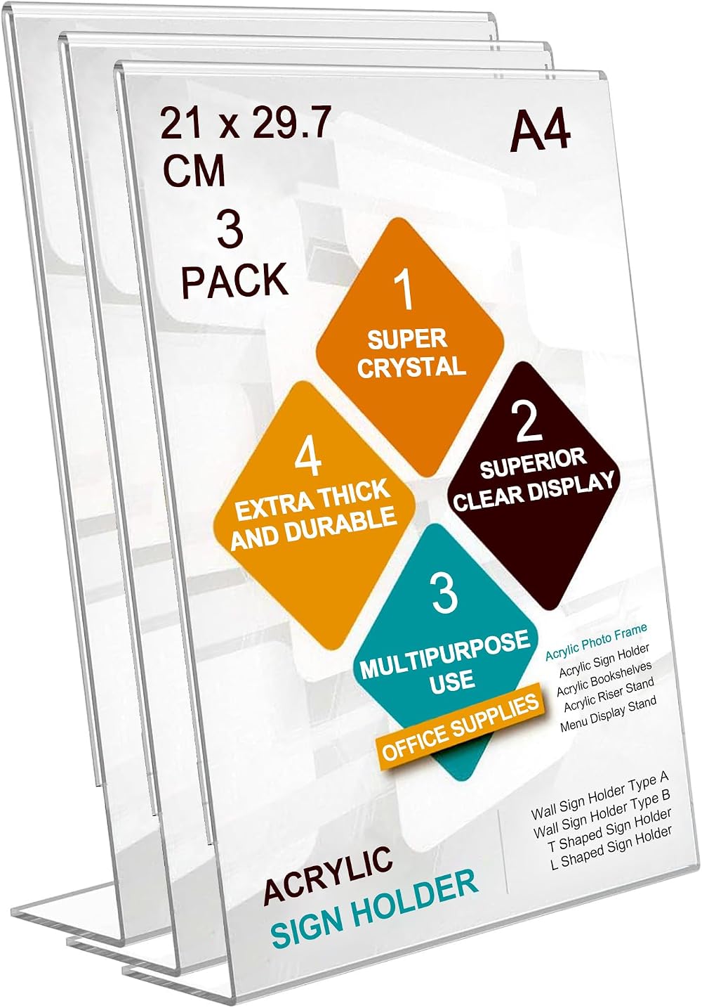 ROSshine A4 Menu Holders 3 Pack Slant Back Acrylic Sign Holder Clear Poster