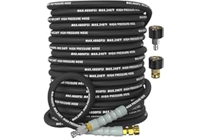 NAVOHEVEN 3/8" Pressure Washer Hose 100FT 4800 PSI, Kink Resistant Steel Braided Layer & NonMarking Rubber for Hot/Cold Water, High Power Washer Hose With 3/8 Inch Quick Connect & M22 Fitting, Black