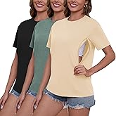 Liu & Qu 3-Pack Breastfeeding Shirts for Women with Hidden Zippers Short Sleeve Maternity Nursing Tops
