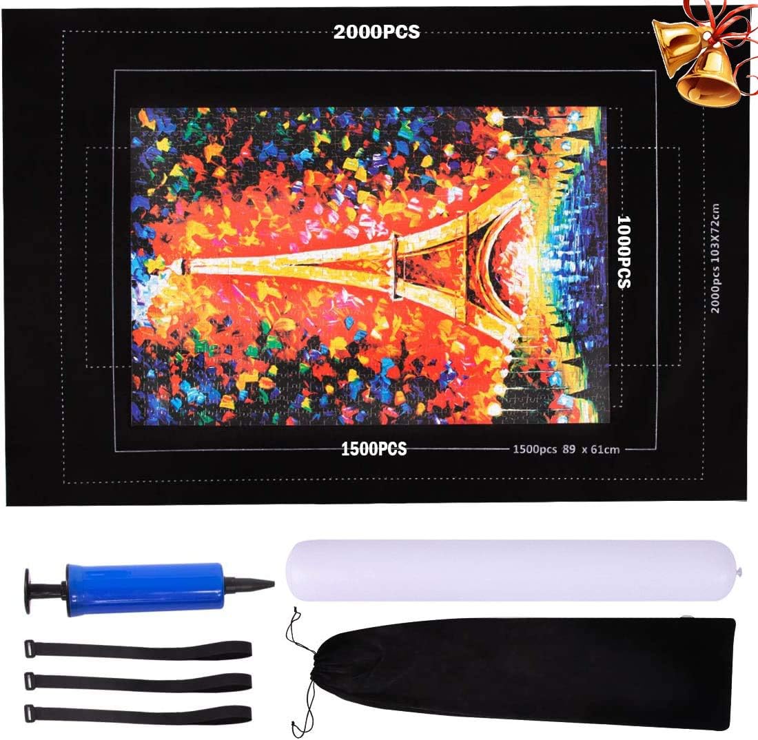 Large Jigsaw Puzzle Mat Roll Up, Large Mat Roll Up 2000 Pieces Puzzles Keeper Mat 46" X 32" Felt 2MM Thicker Puzzles Storage Transport Saver Board, Inflatable Tube, Handle Pump, 3 Velcro Fasteners: Toys & Games