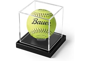 AUCARE Softball Display Case, Clear Acrylic Cube Softball Case, UV Protected Ball Holder Showcase, Softball Stand Box for Signed Balls Memorabilia