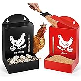 Crazydeer 2 Pack Chicken Grit and Oyster Shell Feeder, Metal Oyster Shell Feeder with Visual Window and Lid, Hanging Gravity Chicken Grit Feeder, Chicken Coop Accessories for Healthier Hens and Eggs